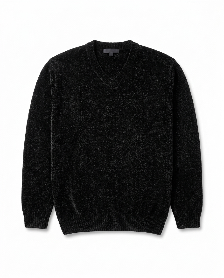 Men Plain Velour Pullover V Neck