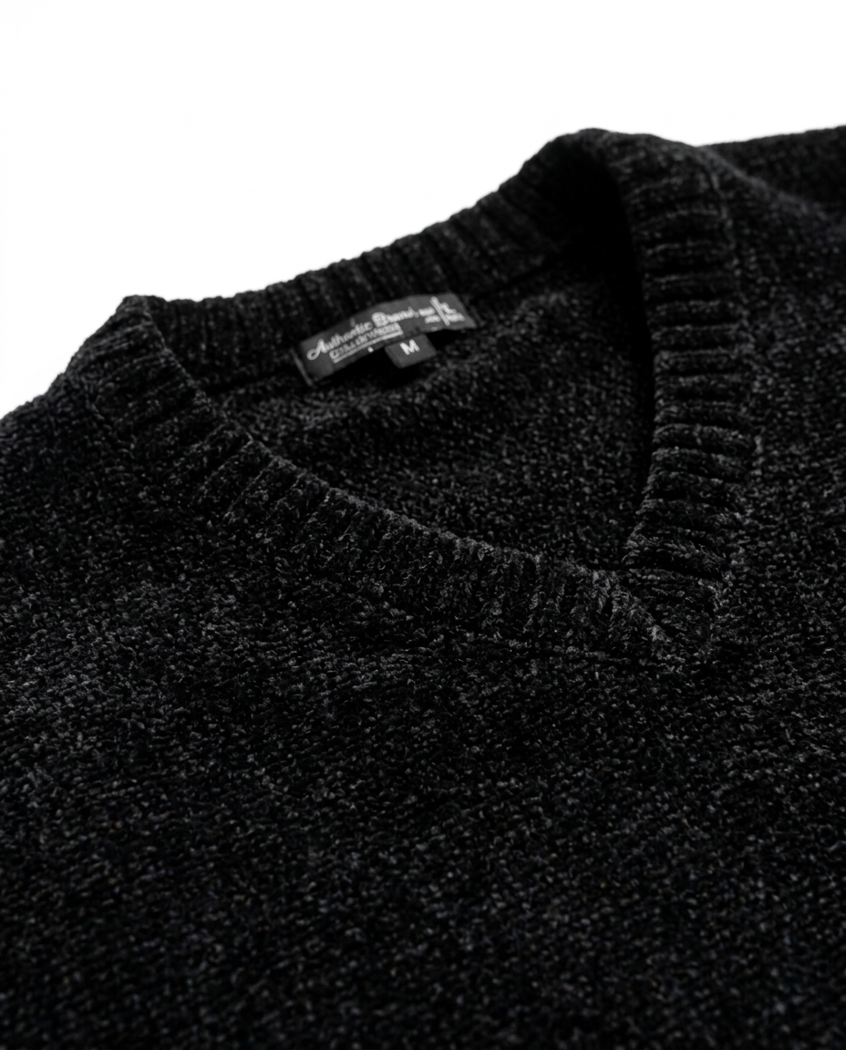 Men Plain Velour Pullover V Neck