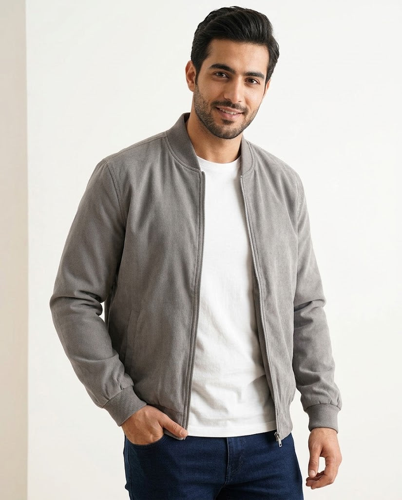 Men's Classic Suede Bomber Jacket