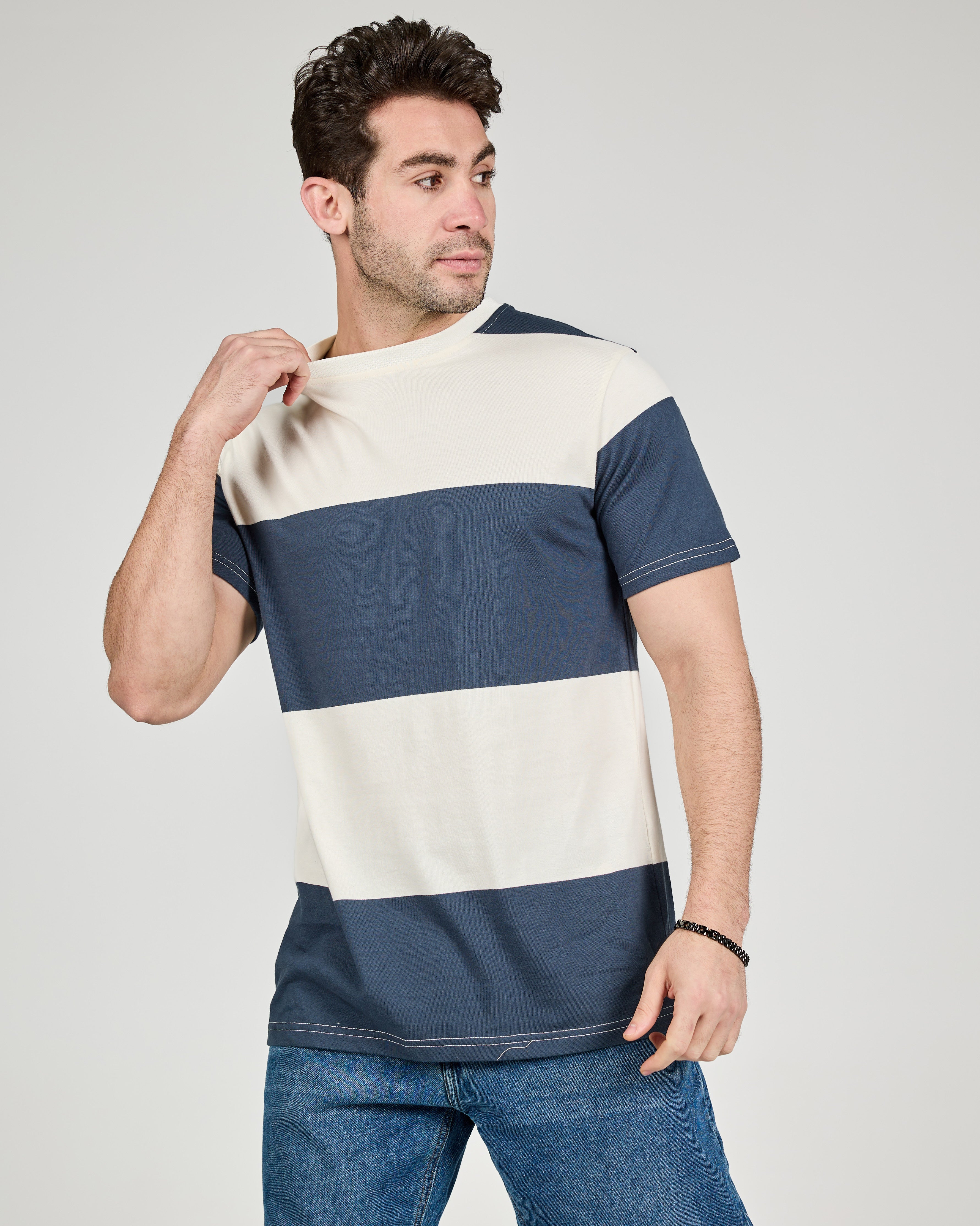 MEN STRIPPED HALF SLEEVES T-SHIRT