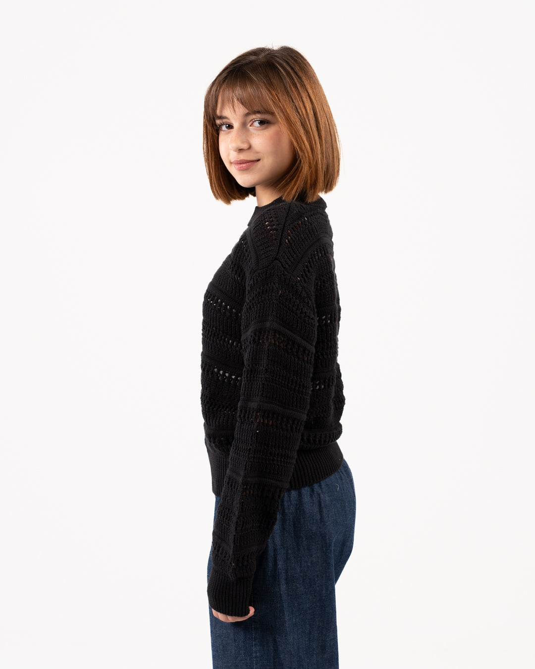 سترة أغوري سادة برقبة دائرية للبنات