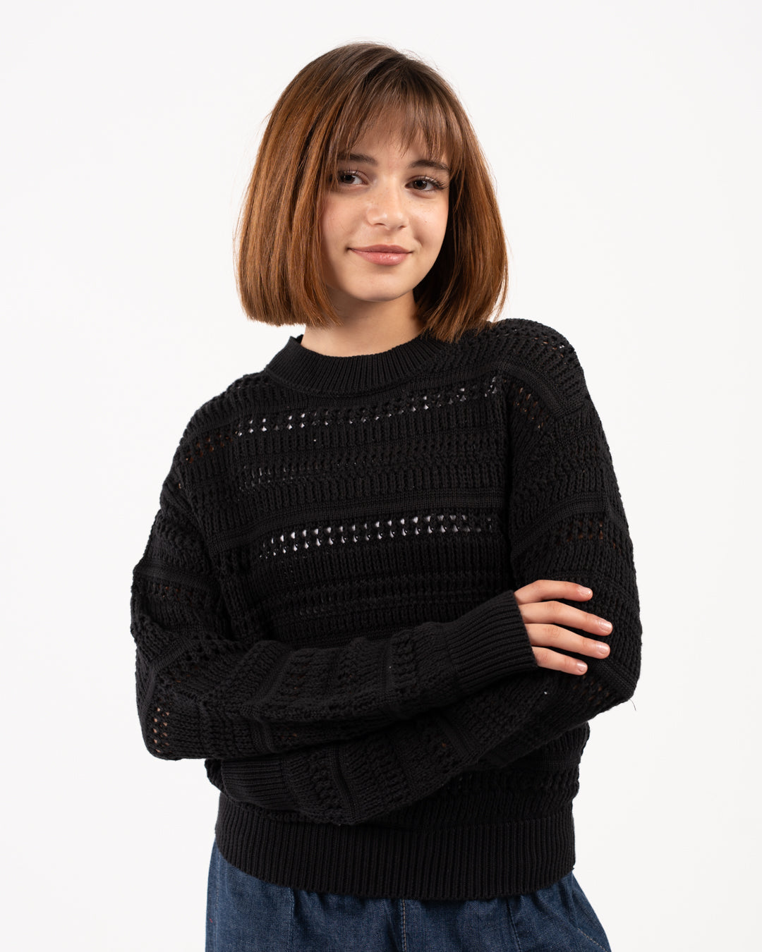 سترة أغوري سادة برقبة دائرية للبنات