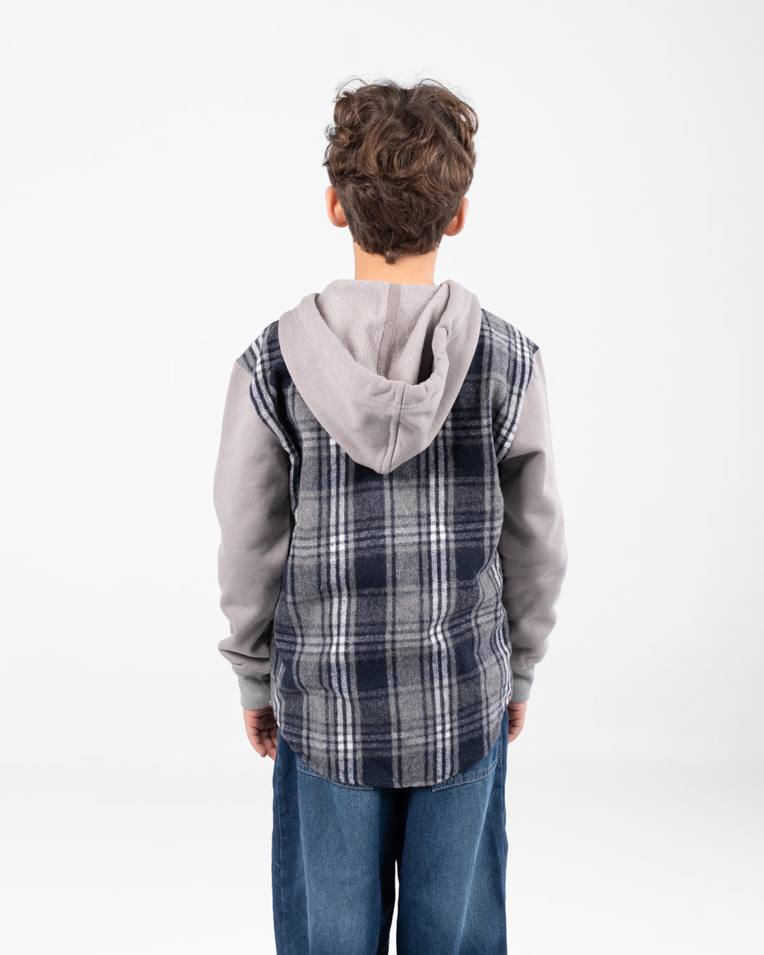 قميص كاروهات أولادي مع غطاء الرأس