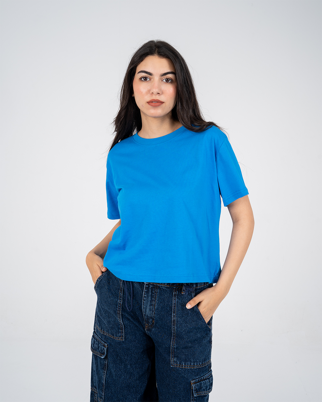 تي شيرت نسائي سادة بأكمام نصفية