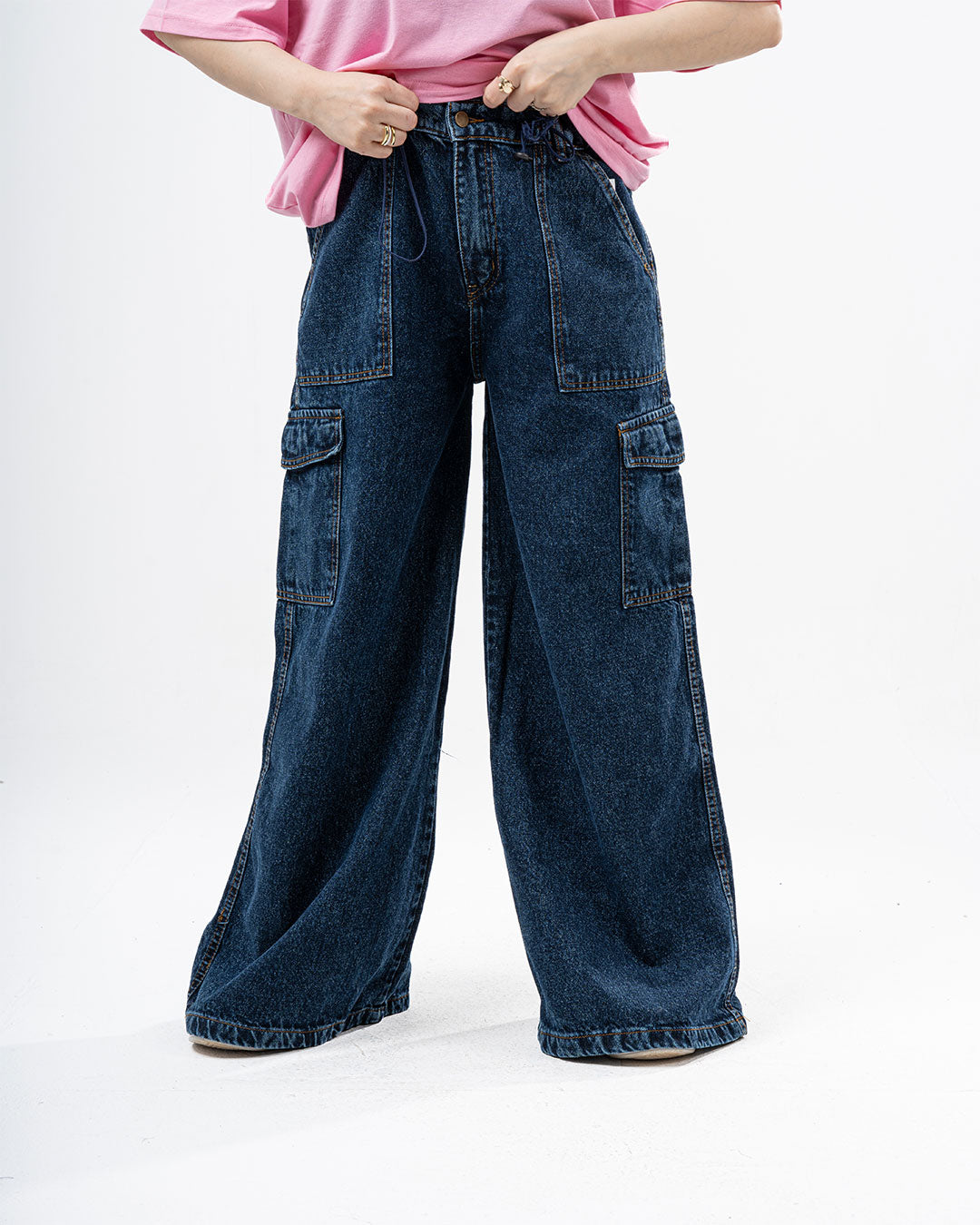 بنطلون جينز نسائي واسع الساق