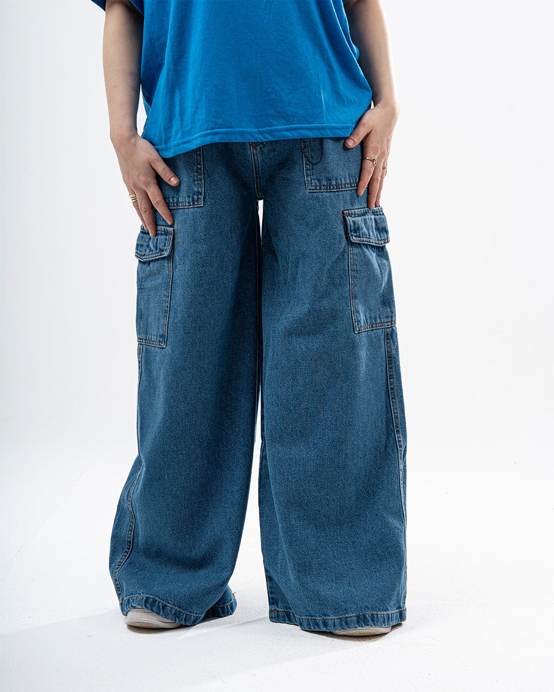 بنطلون جينز نسائي واسع الساق