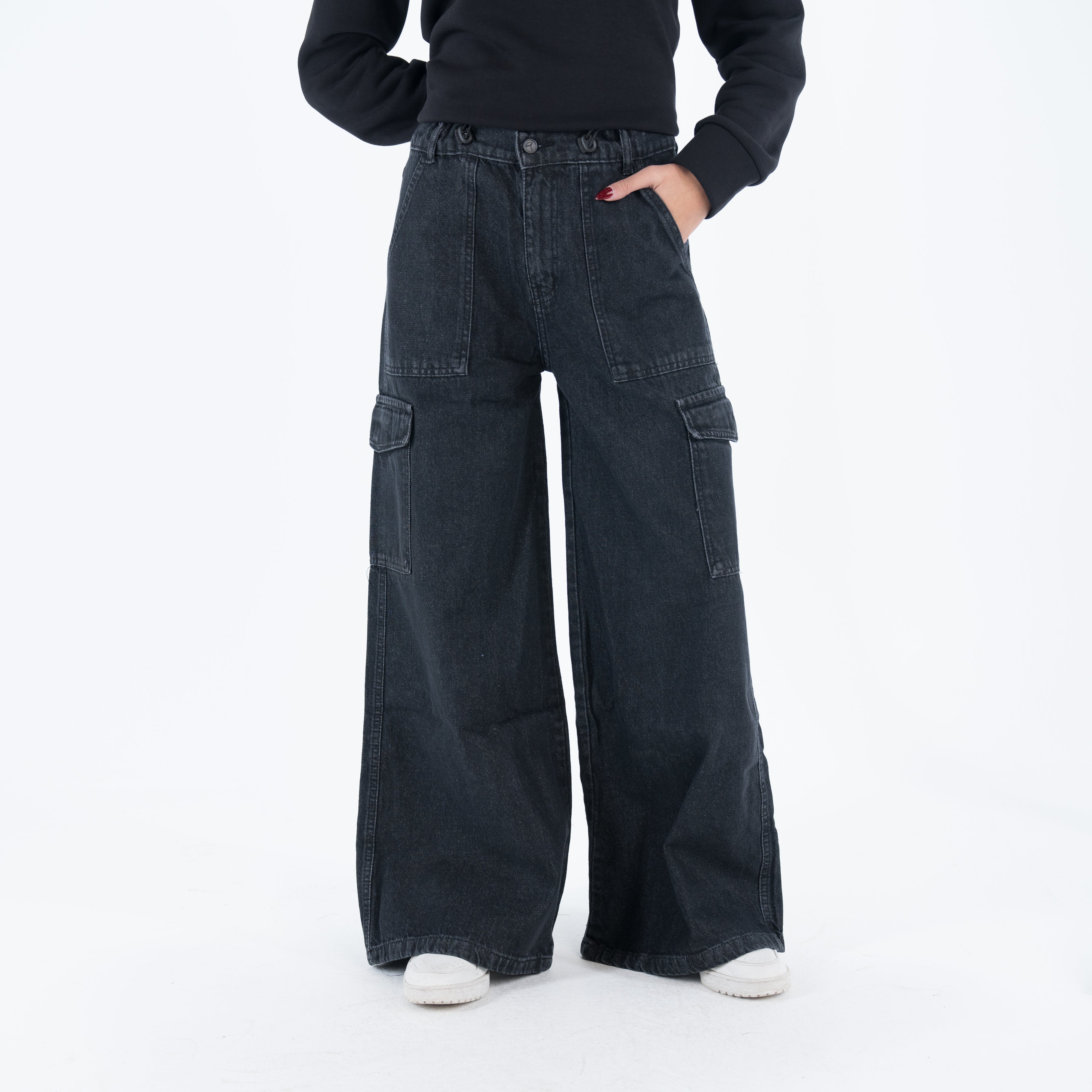 بنطلون جينز نسائي واسع الساق