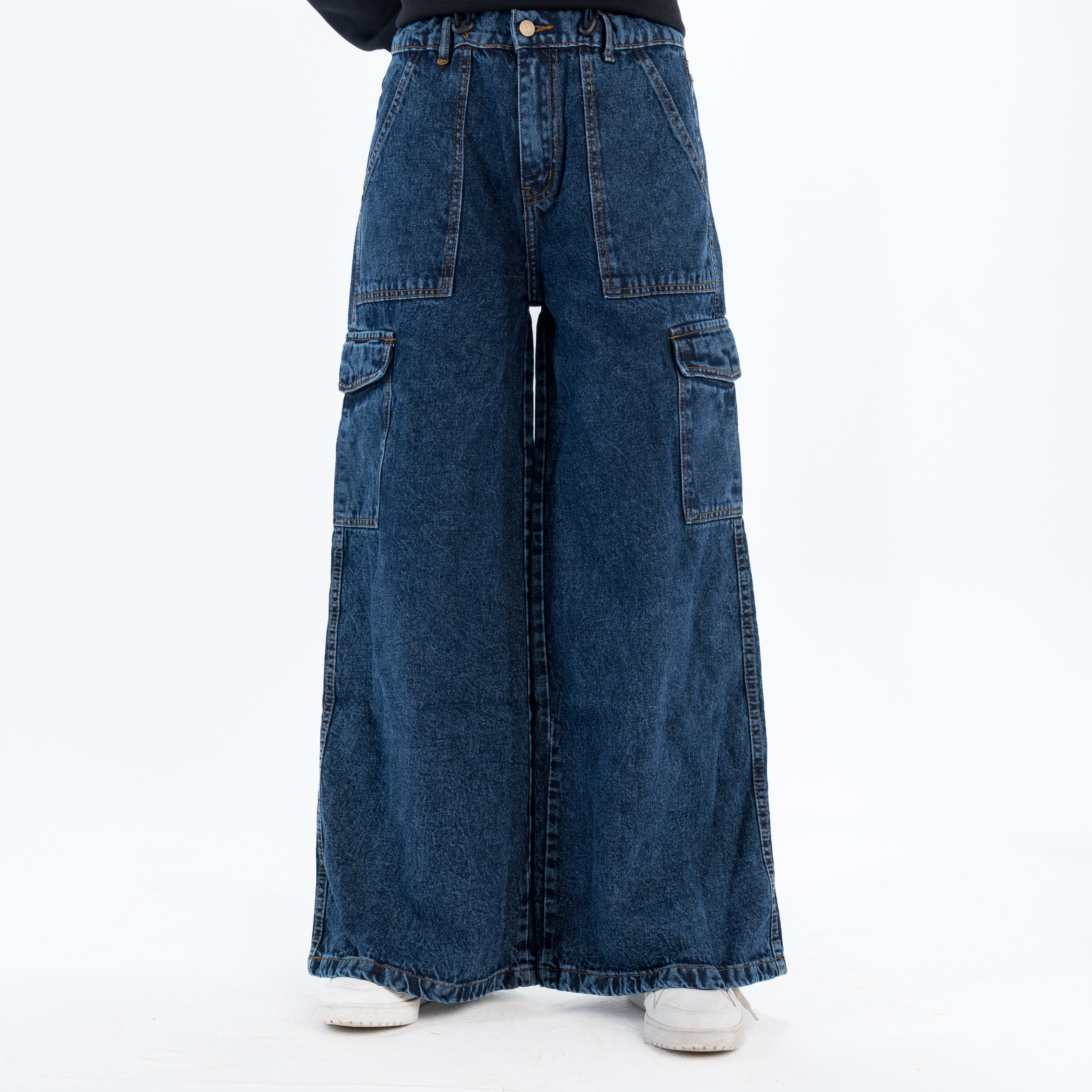 بنطلون جينز نسائي واسع الساق