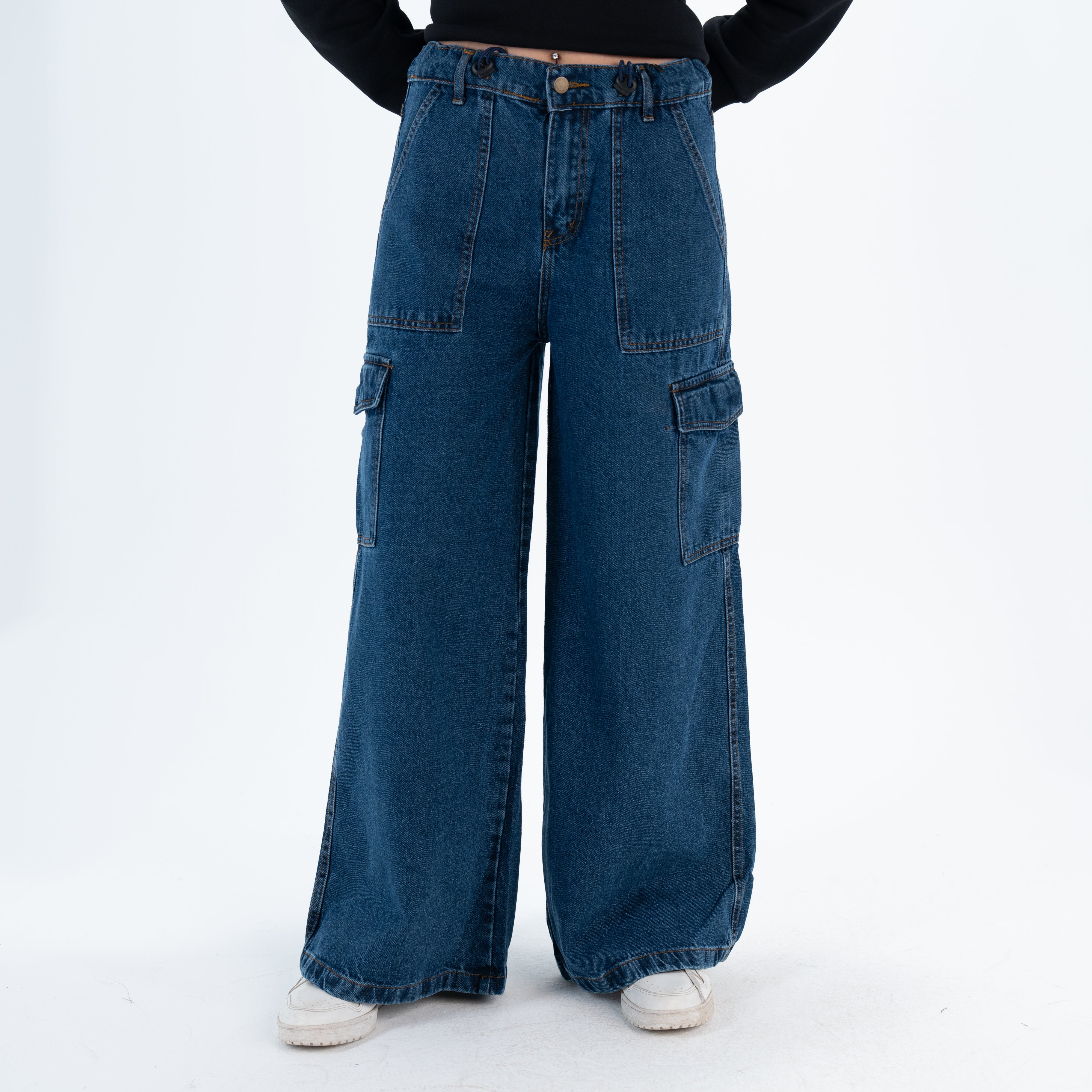 بنطلون جينز نسائي واسع الساق