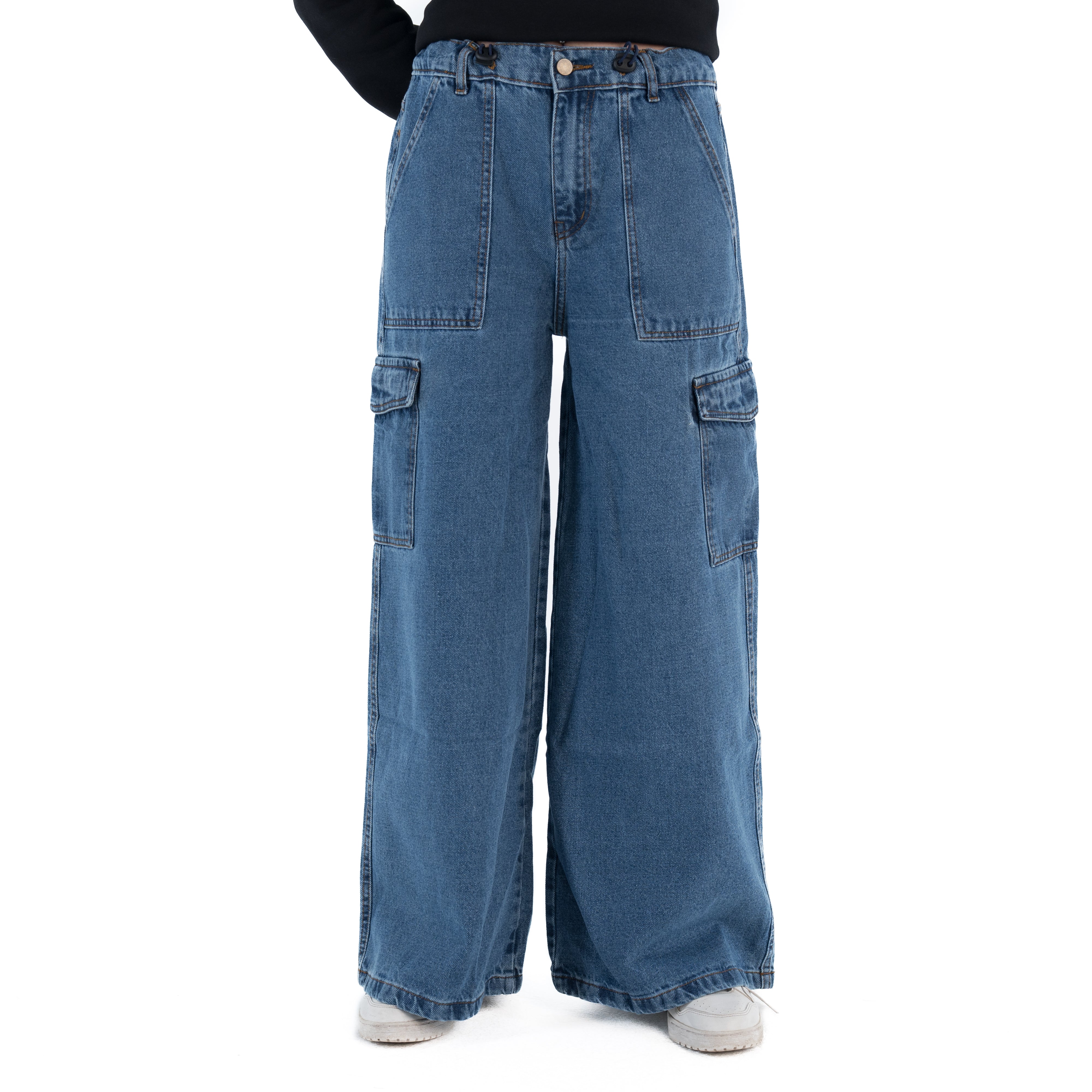 بنطلون جينز نسائي واسع الساق