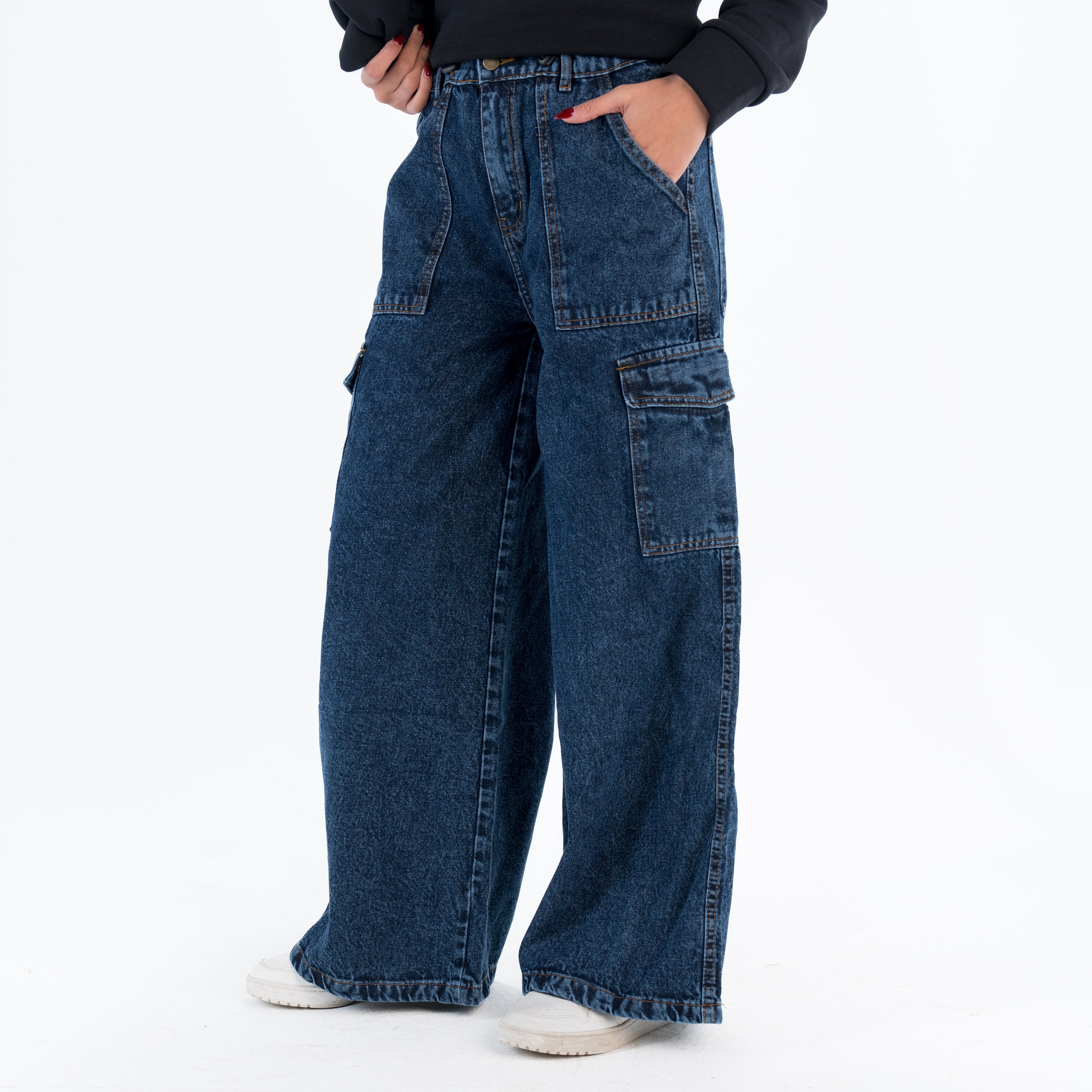 بنطلون جينز نسائي واسع الساق