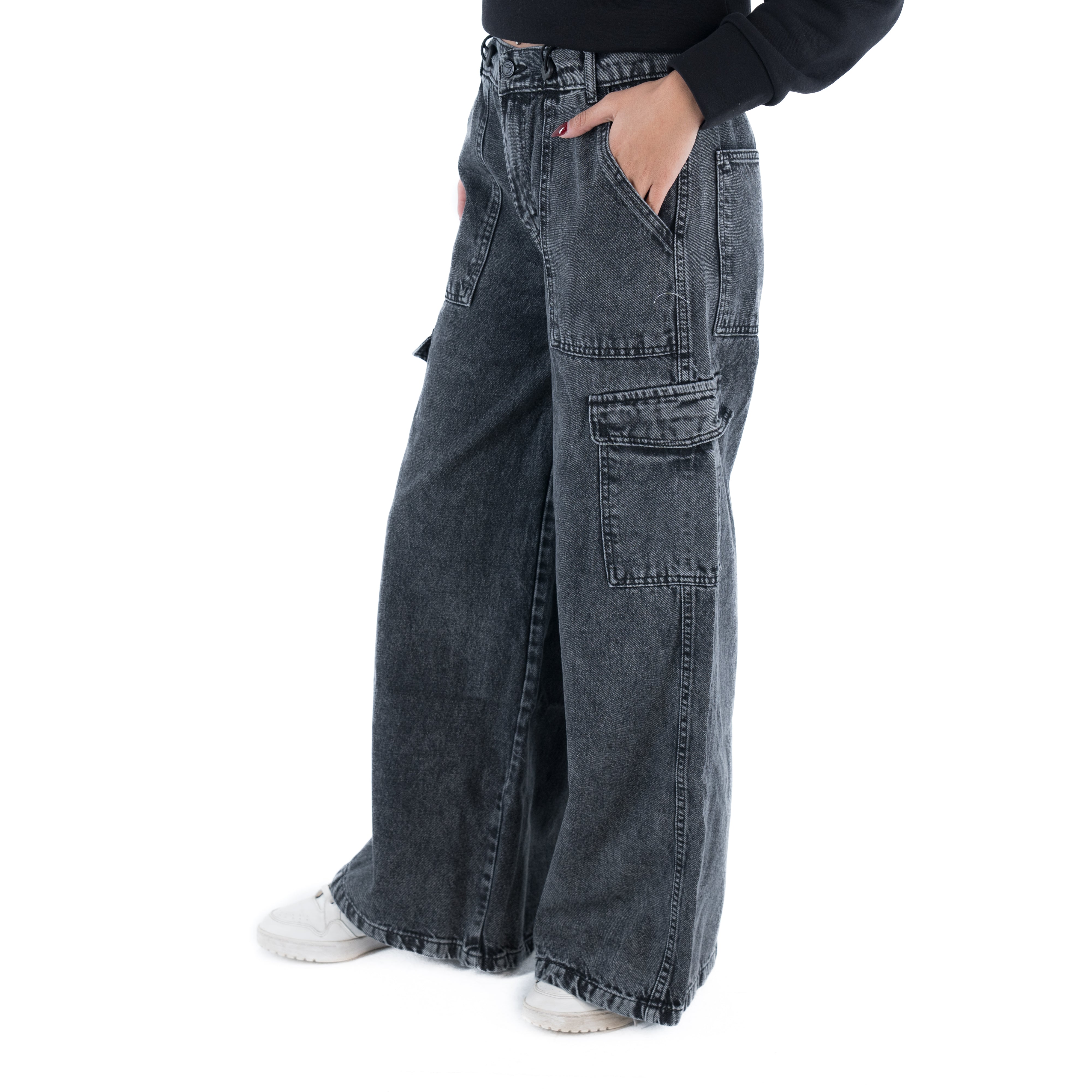 بنطلون جينز نسائي واسع الساق