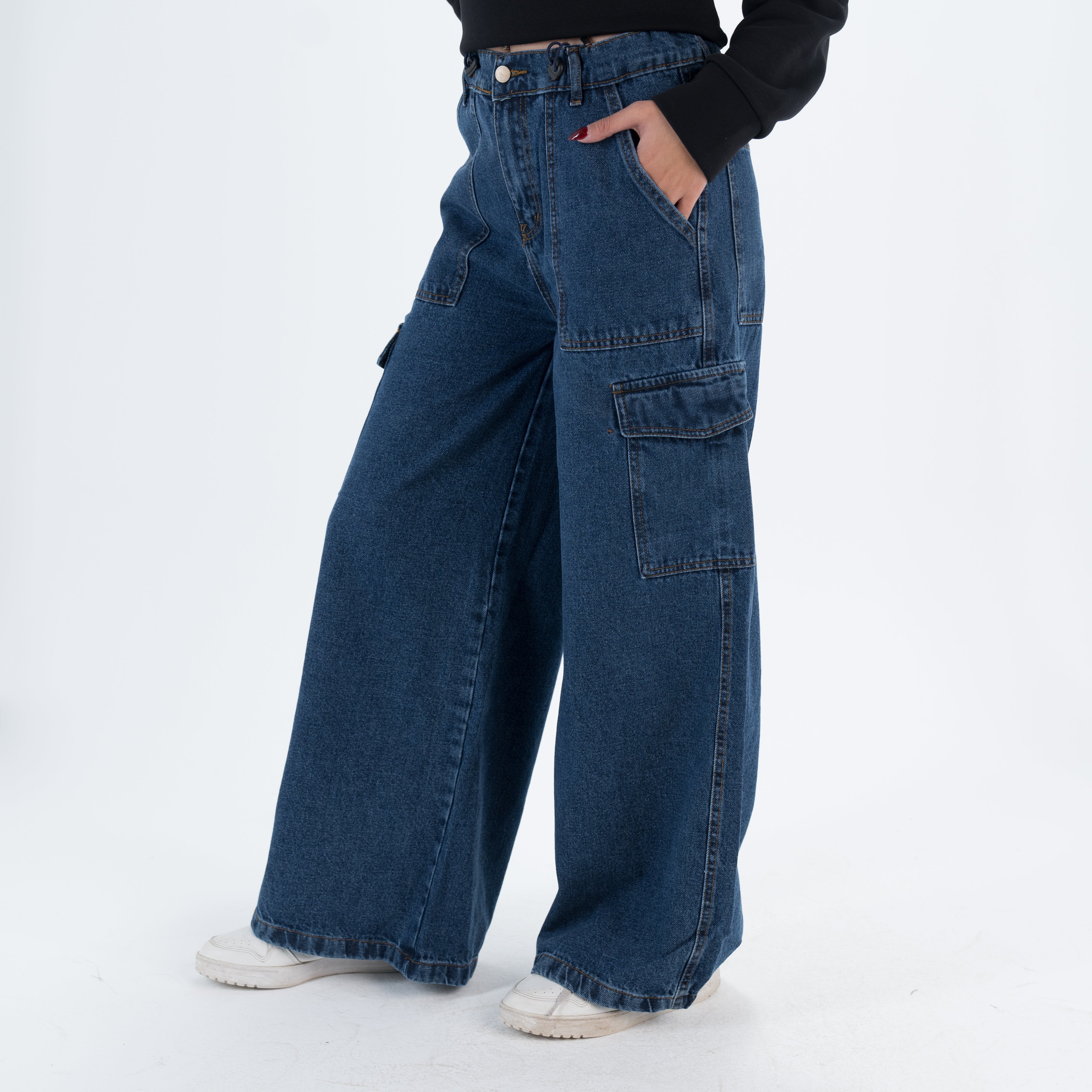 بنطلون جينز نسائي واسع الساق