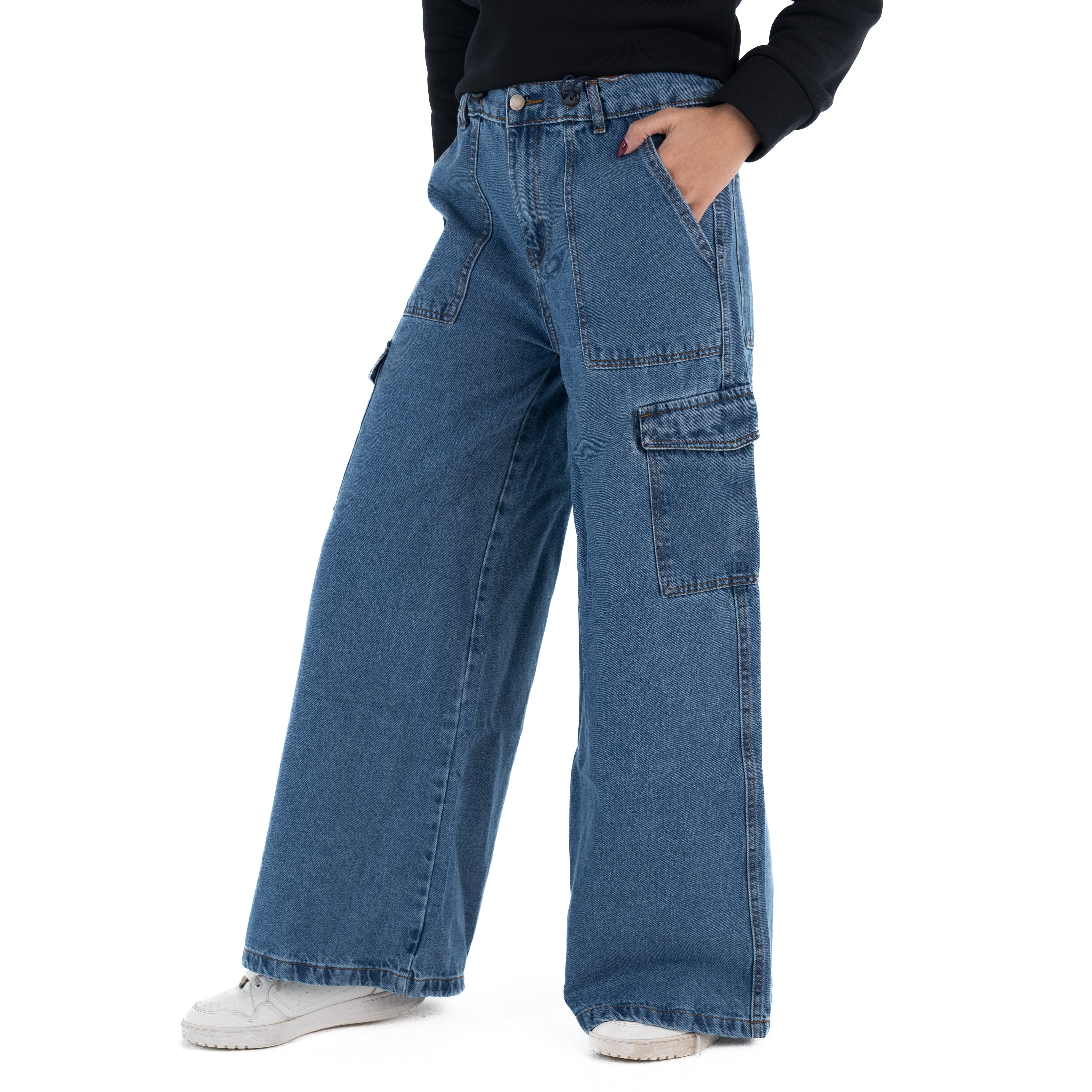 بنطلون جينز نسائي واسع الساق