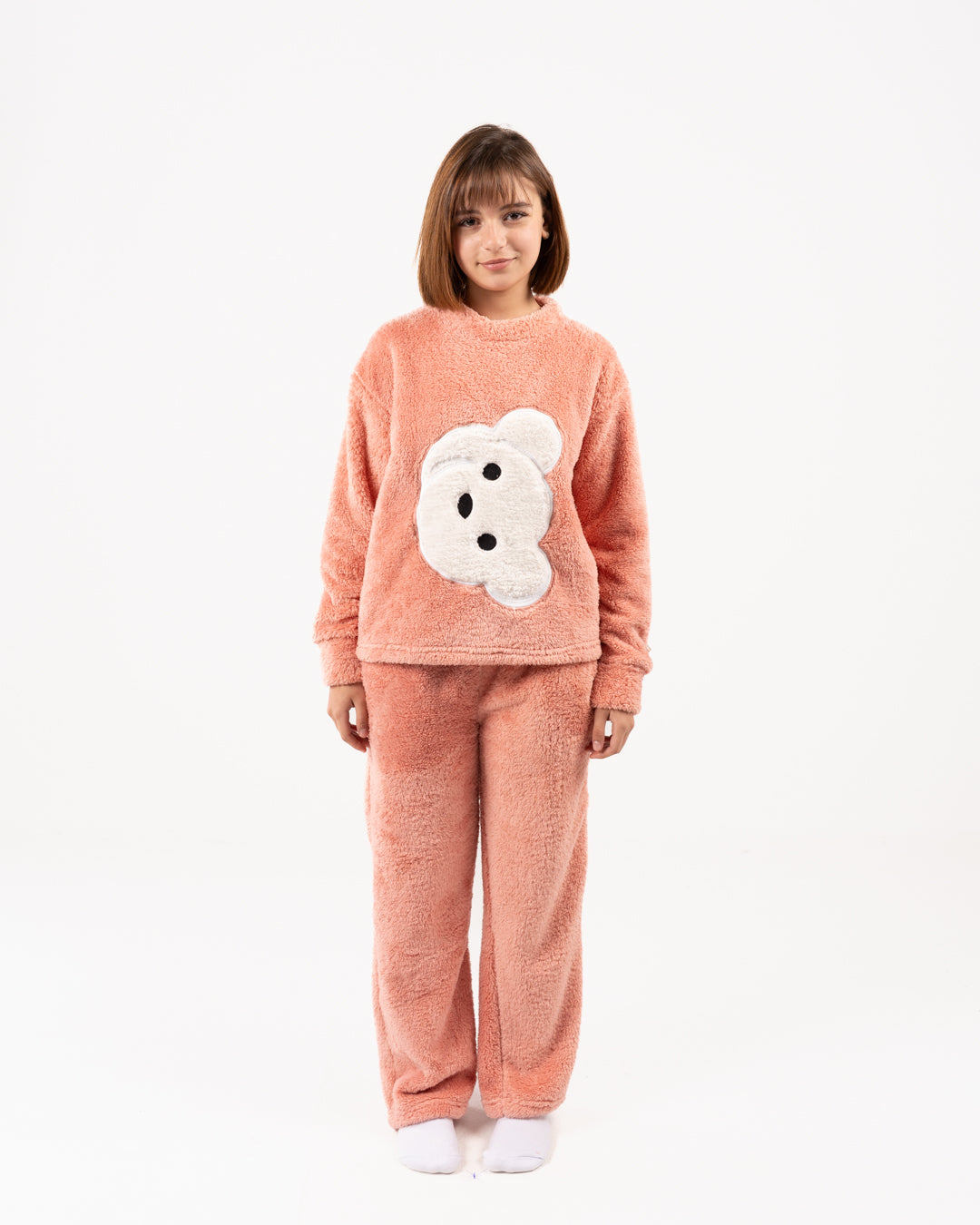 بيجامة بنات بطبعة وجه دب