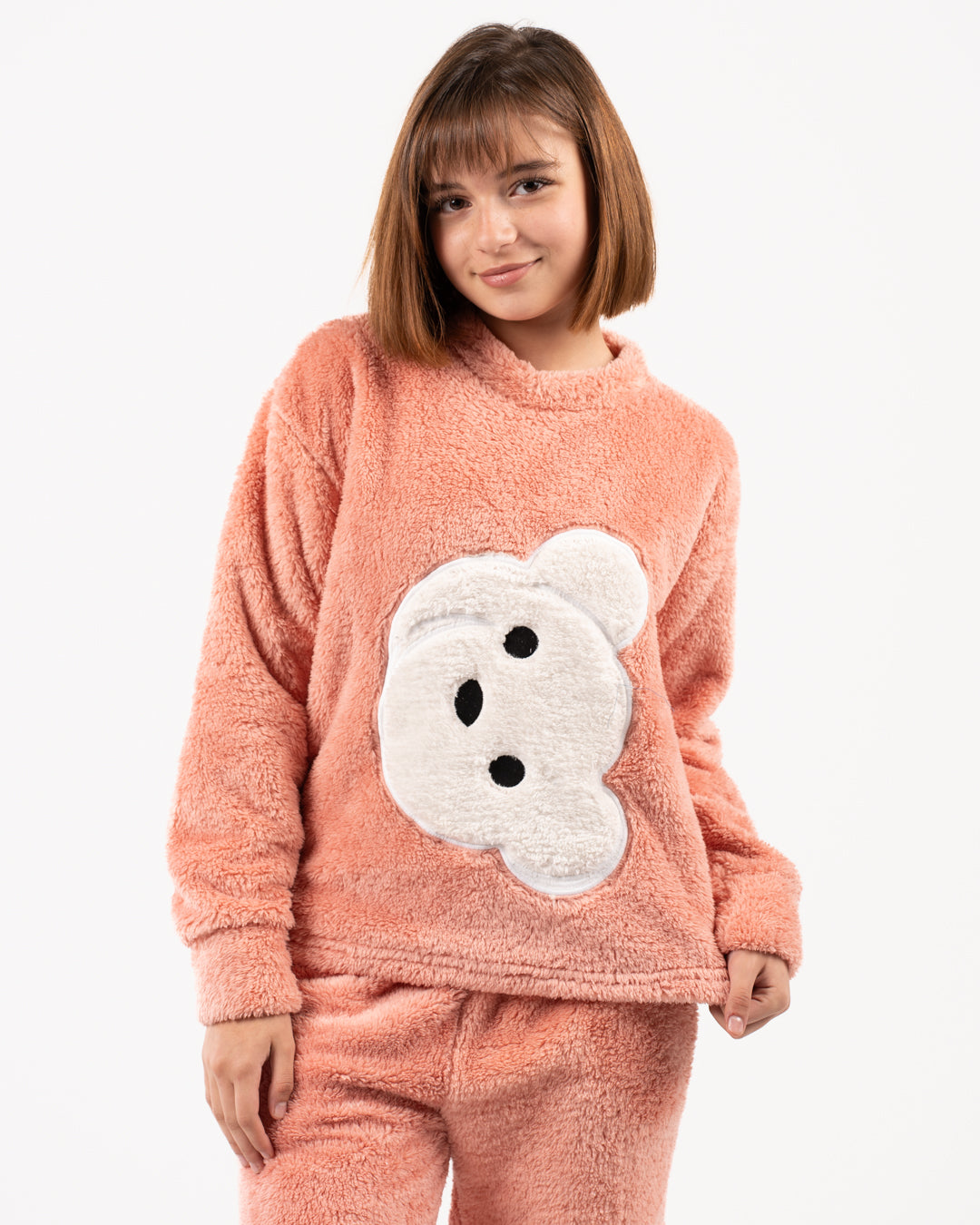 بيجامة بنات بطبعة وجه دب