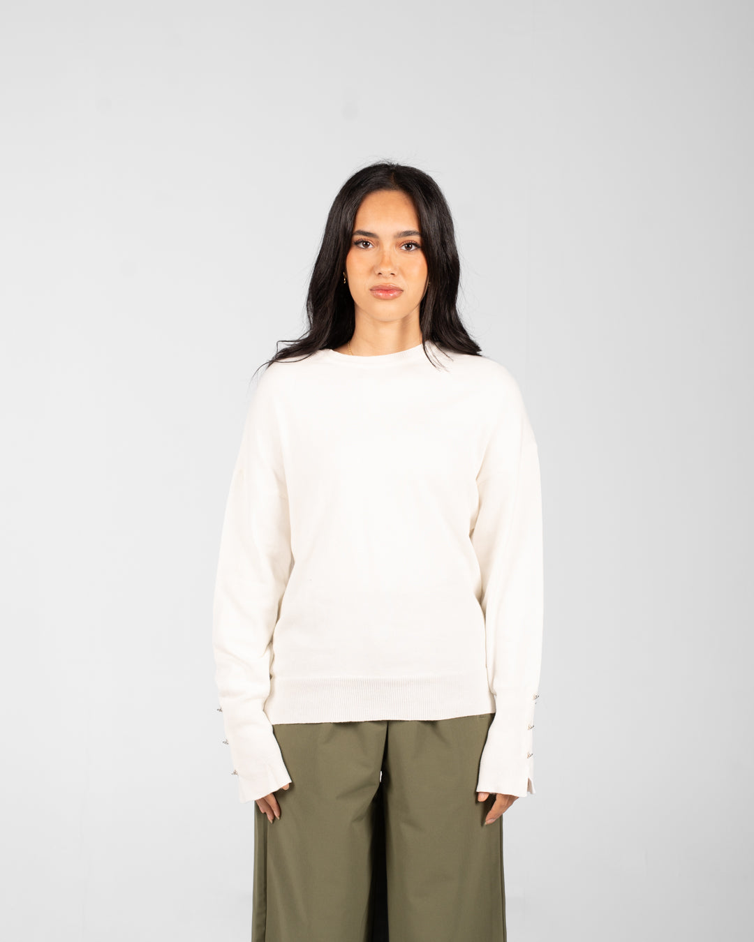 Buttoned Round Neck Women Pullover