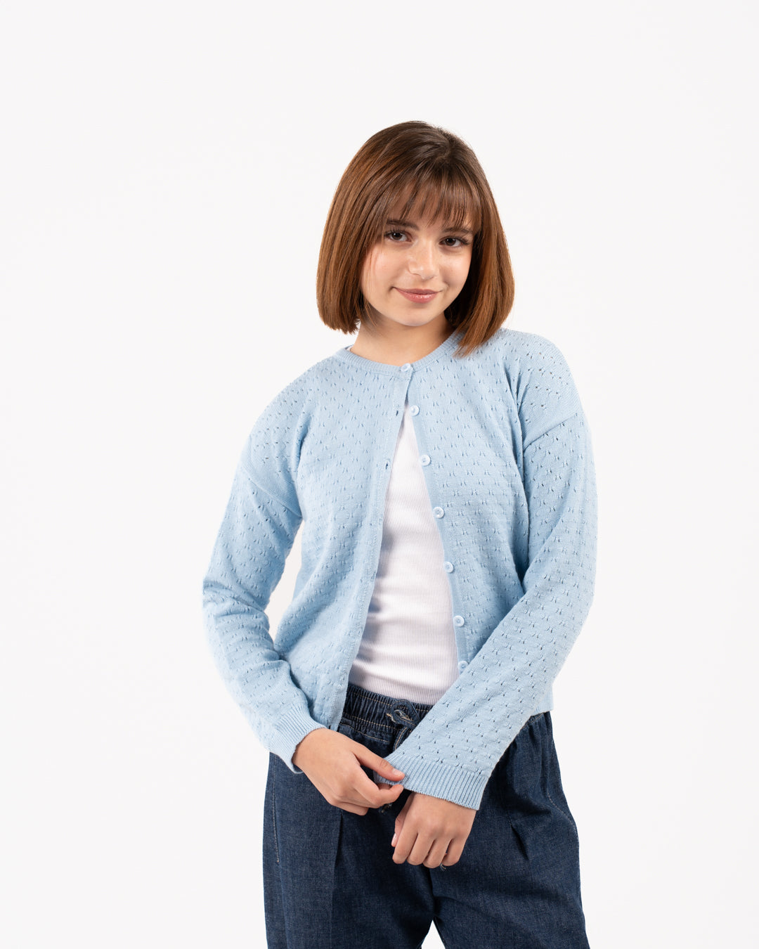 بلوفر بناتي بياقة دائرية