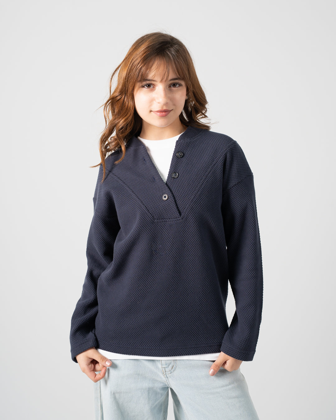 Buttoned Jacquard SweatShirt Girls