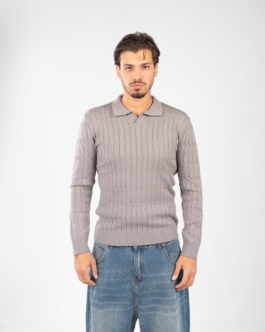 بلوفر رجالي مضفر سادة