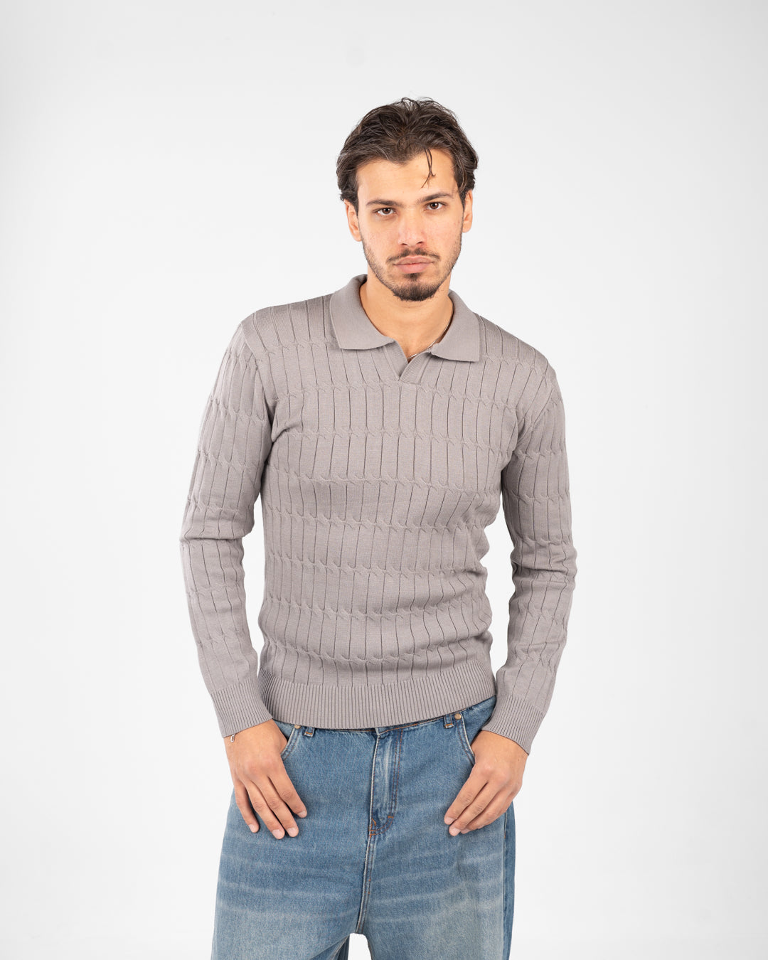 بلوفر رجالي مضفر سادة