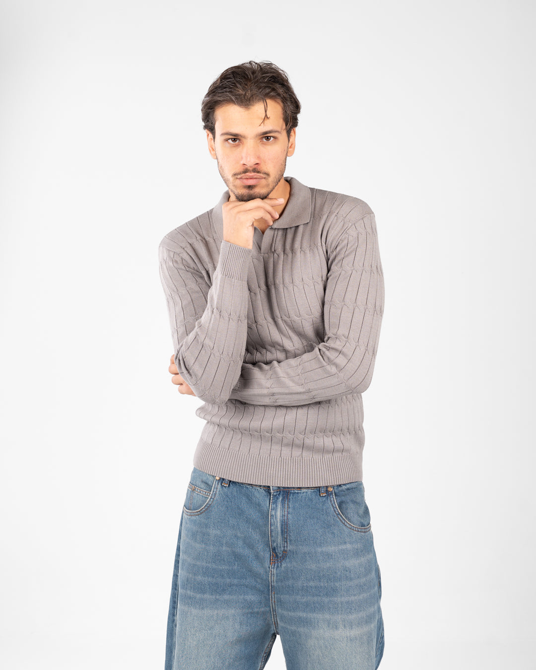 بلوفر رجالي مضفر سادة