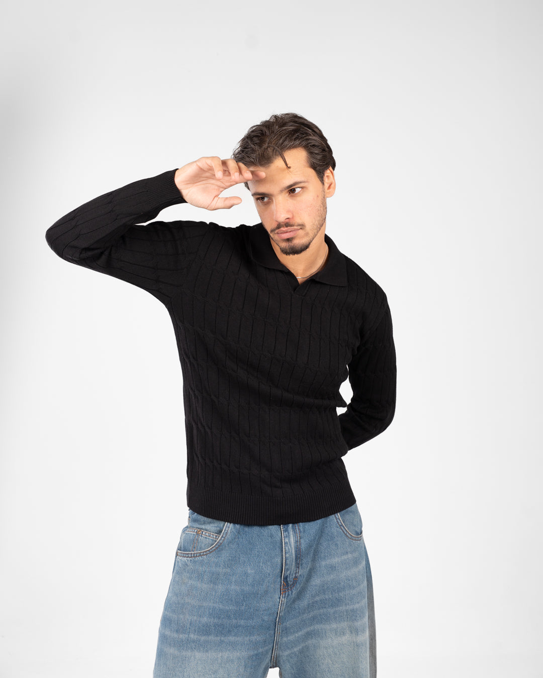 بلوفر رجالي مضفر سادة