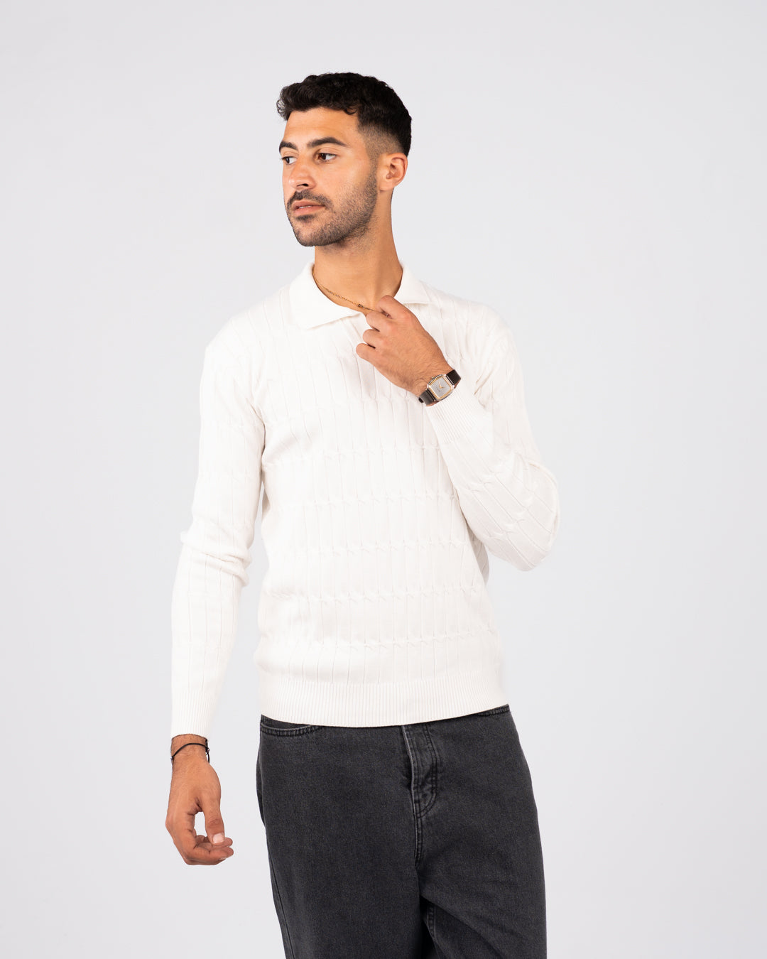 بلوفر رجالي مضفر سادة