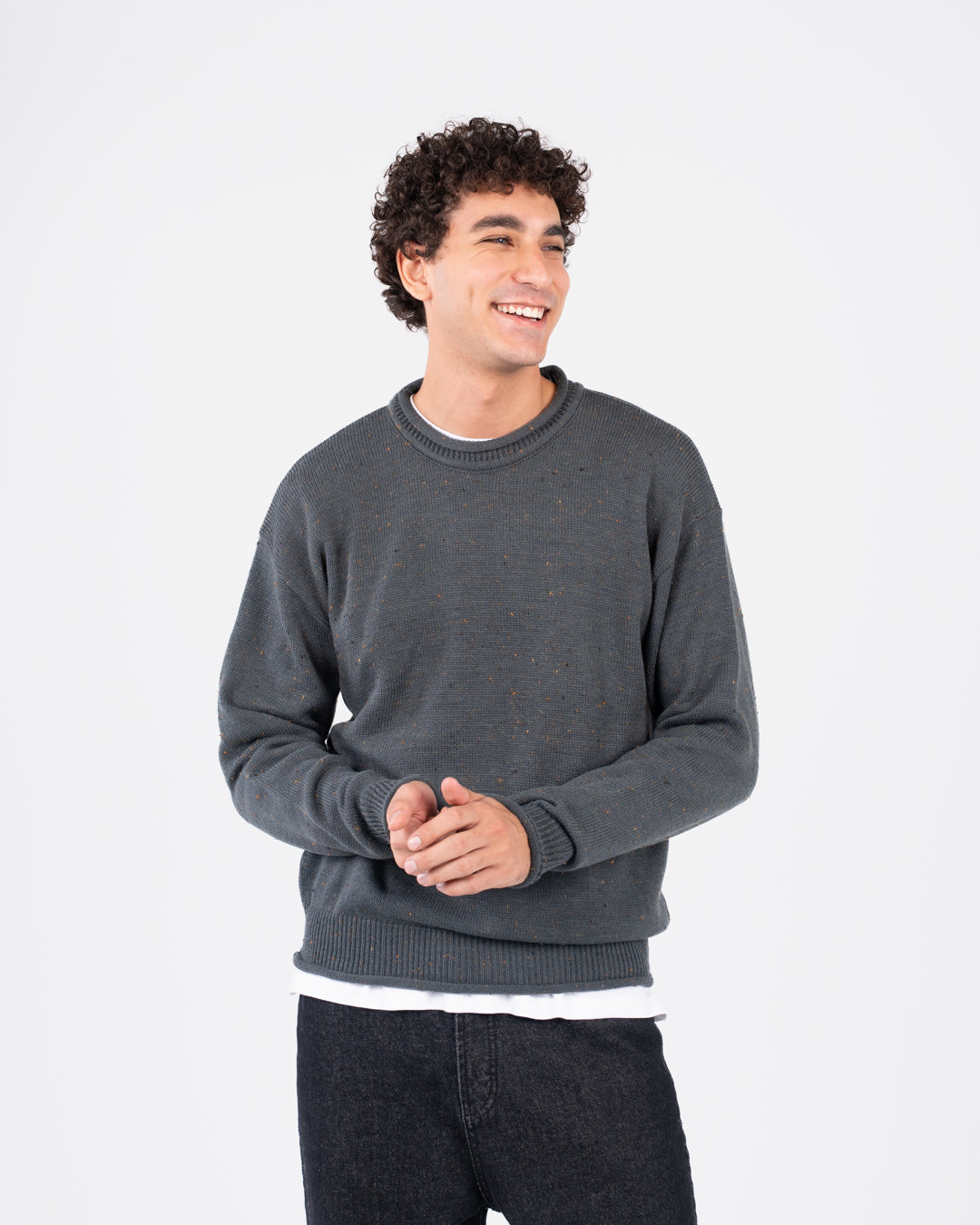 سترة جاكار رجالية برقبة دائرية