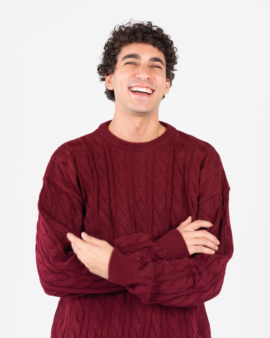 سترة رجالية مضفرة برقبة دائرية