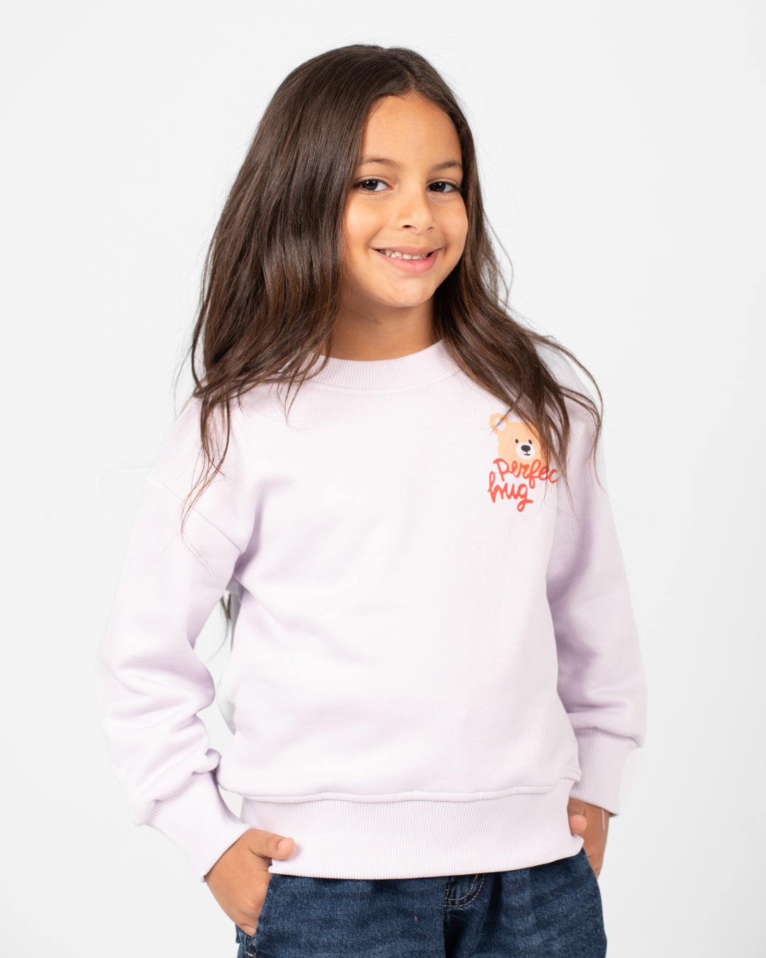 سويت شيرت مطبوع برقبة دائرية للبنات