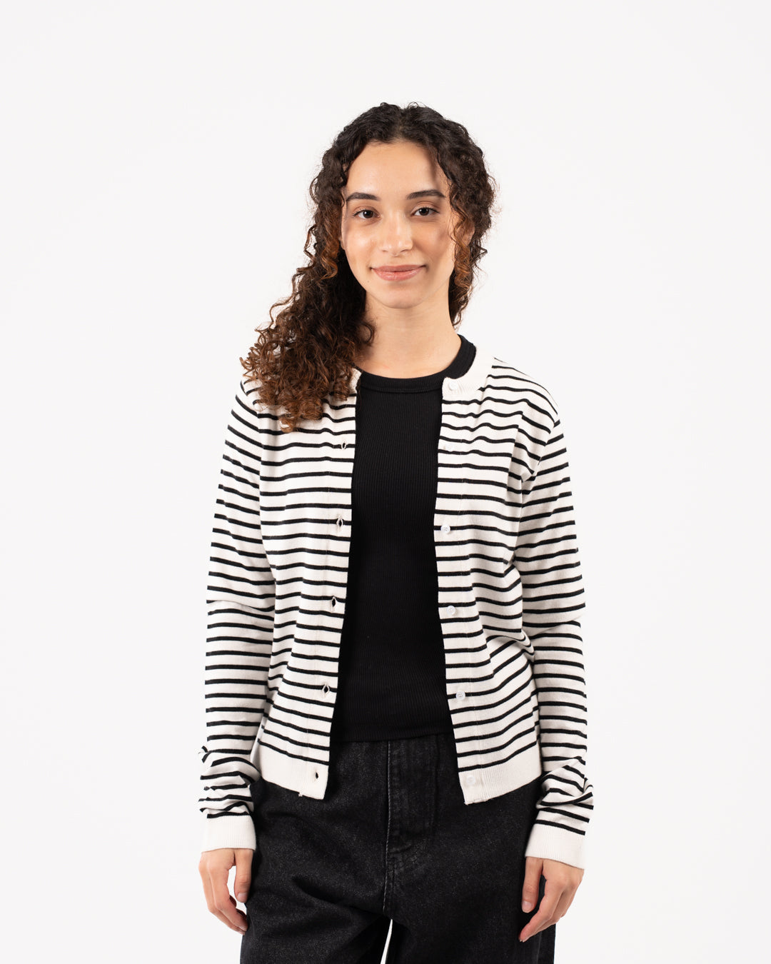 Ribbed Women Buttoned Crewneck Sweatshirt