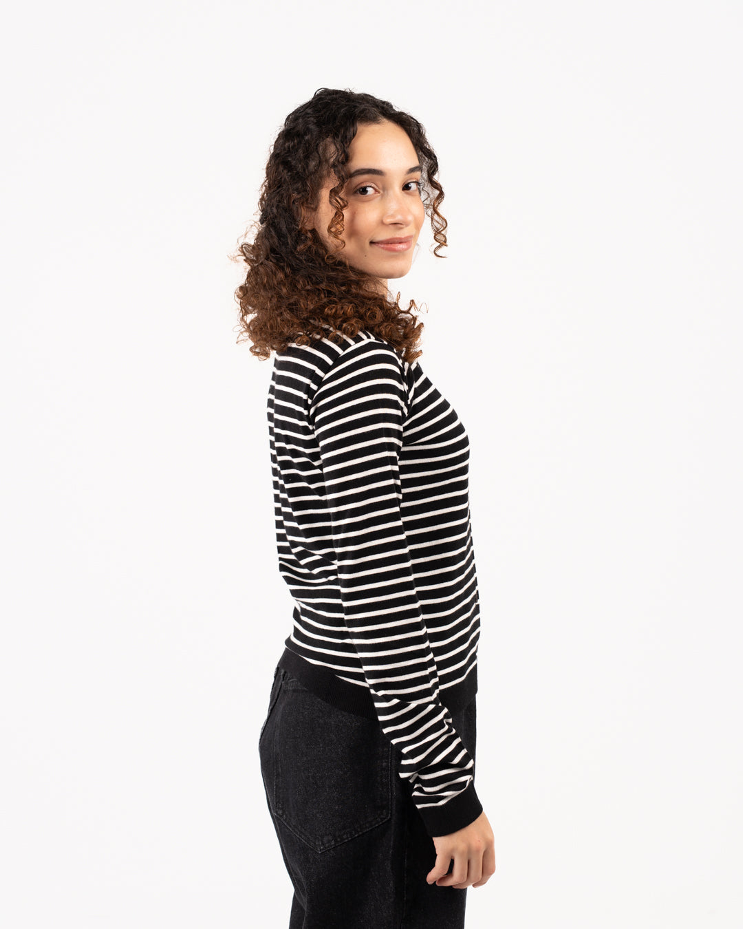 Ribbed Women Buttoned Crewneck Sweatshirt