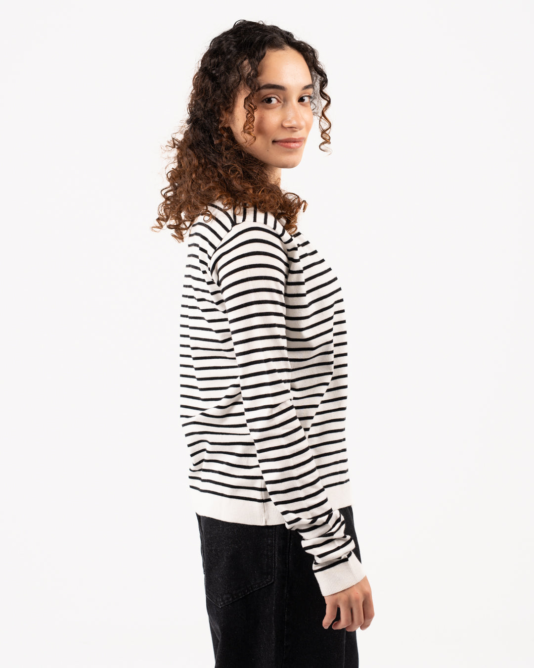 Ribbed Women Buttoned Crewneck Sweatshirt