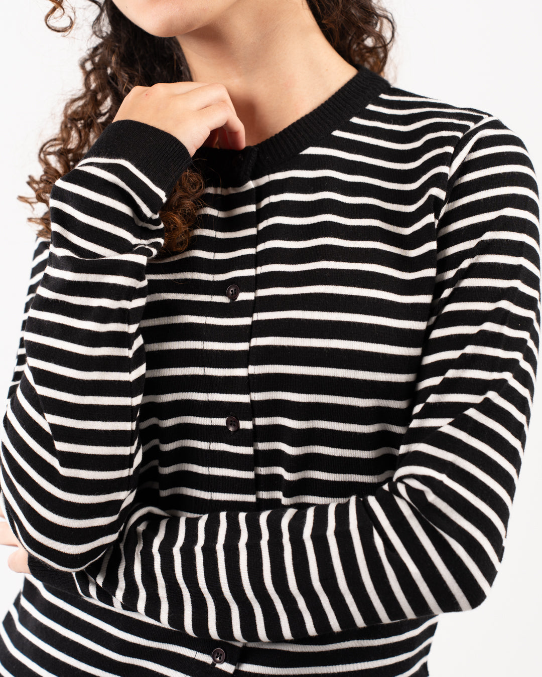 Ribbed Women Buttoned Crewneck Sweatshirt