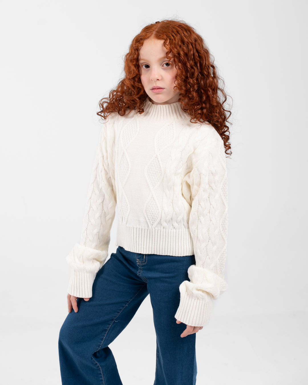 Girls Crewneck Braided Pullover