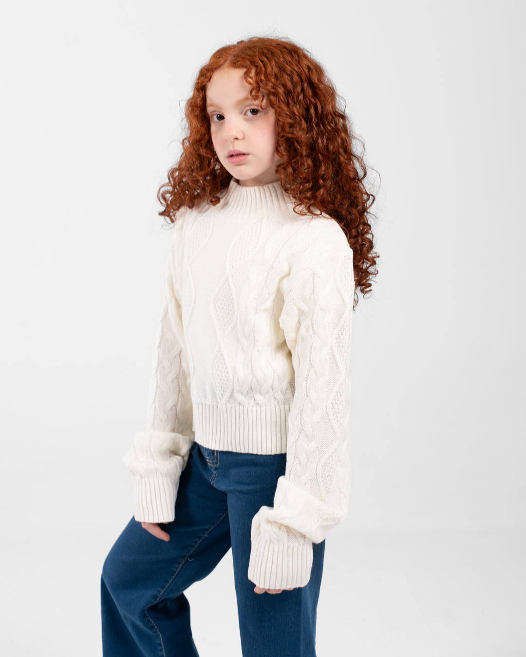 Girls Crewneck Braided Pullover