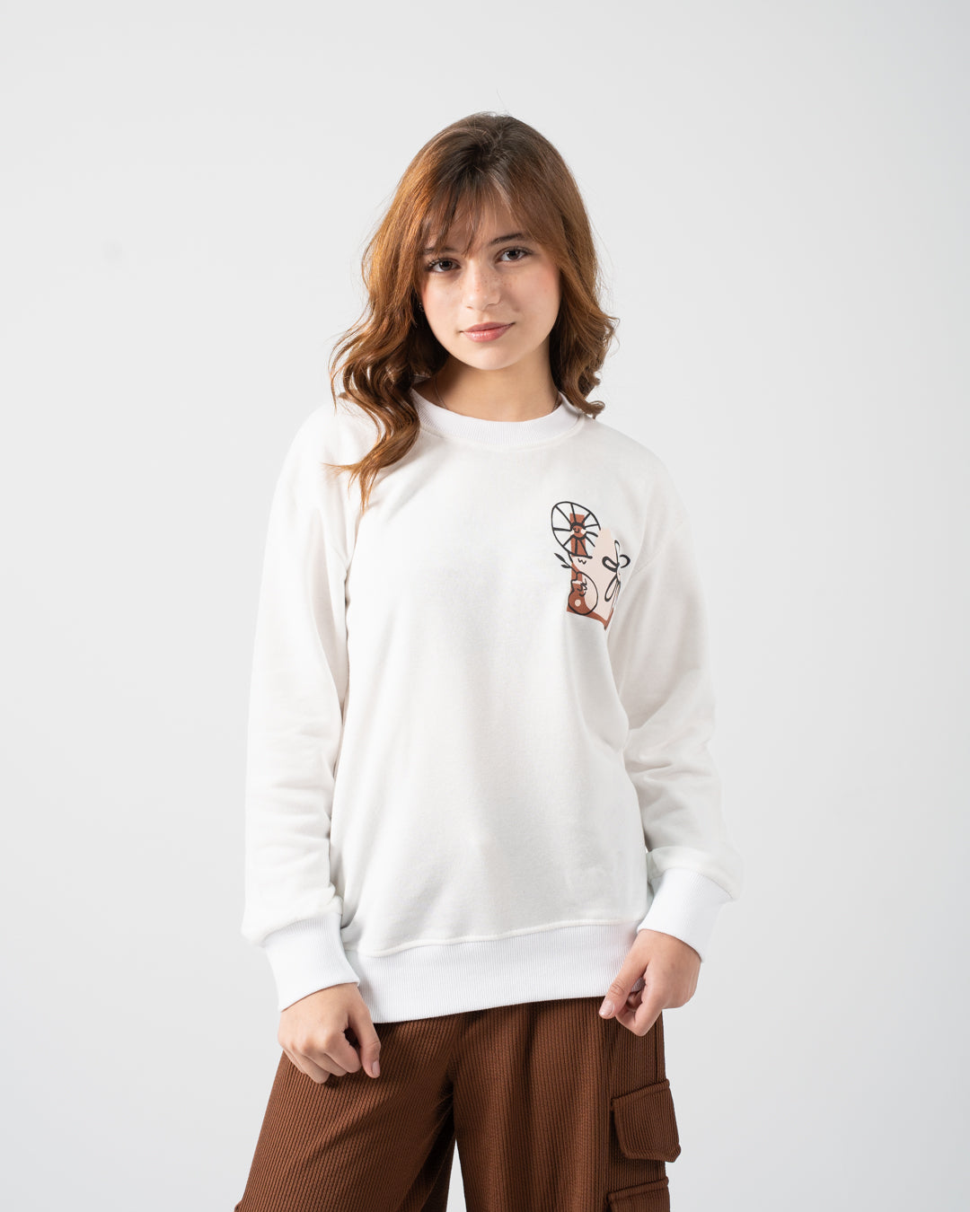 سويت شيرت زهور بناتي برقبة مستديرة