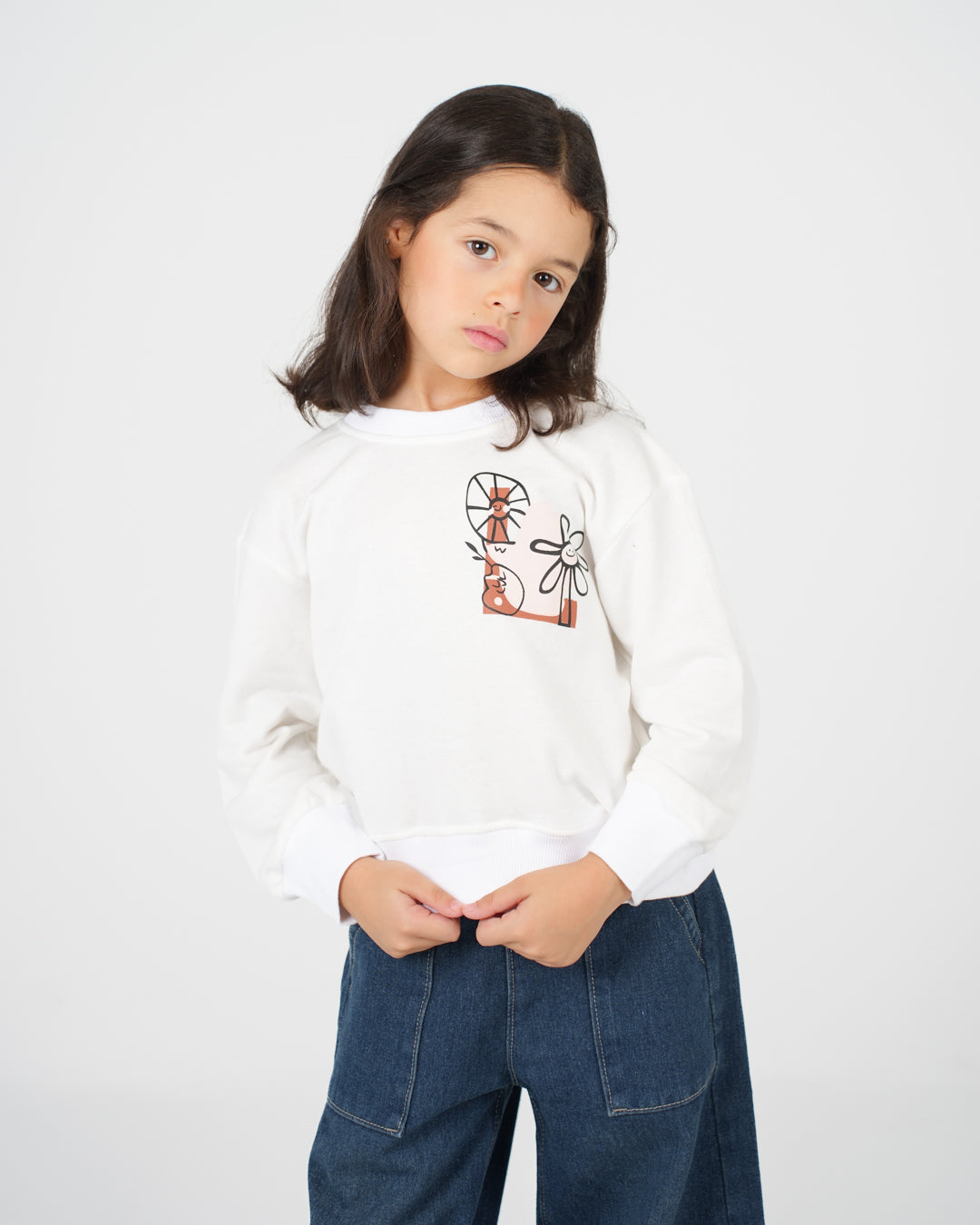 سويت شيرت زهور بناتي برقبة مستديرة