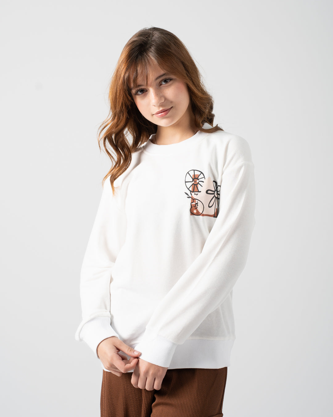 سويت شيرت زهور بناتي برقبة مستديرة