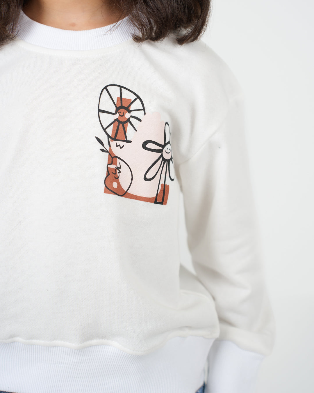 سويت شيرت زهور بناتي برقبة مستديرة