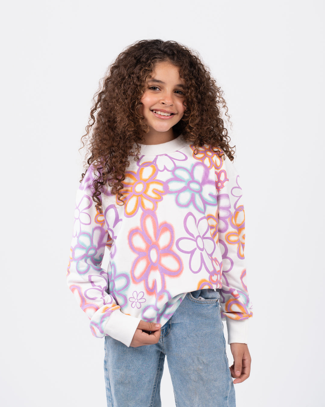 Girls Floral Printed Sweatshirt