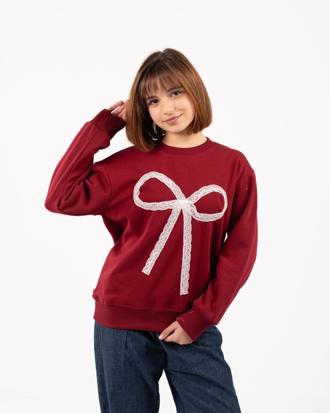 سويت شيرت بشريط دانتيل للبنات