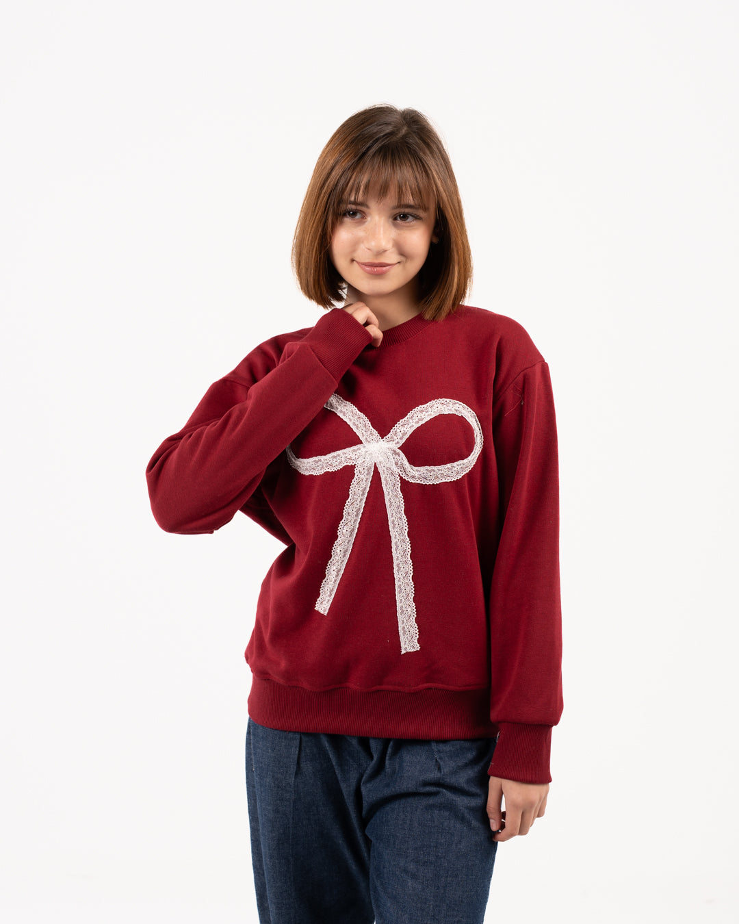 سويت شيرت بشريط دانتيل للبنات