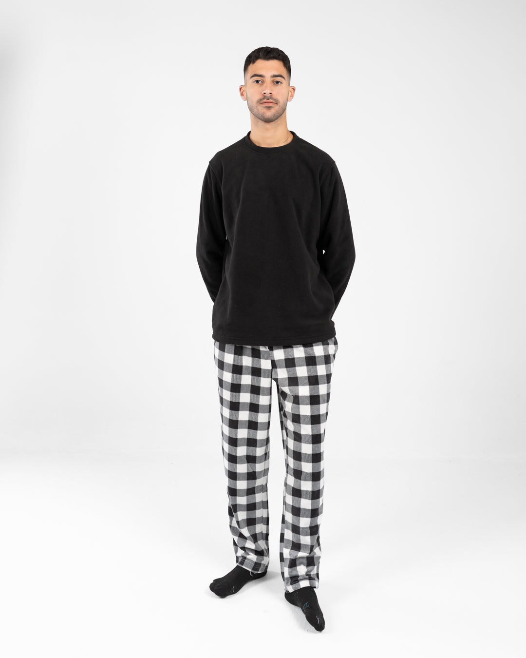 Men Pyjamas Plain Top and Plaid Pants