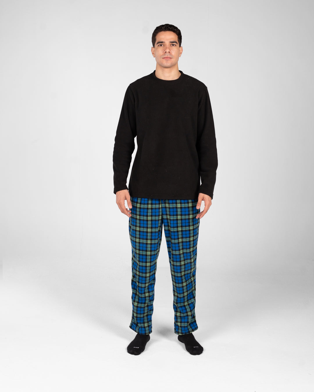 Men Pyjamas Plain Top and Plaid Pants