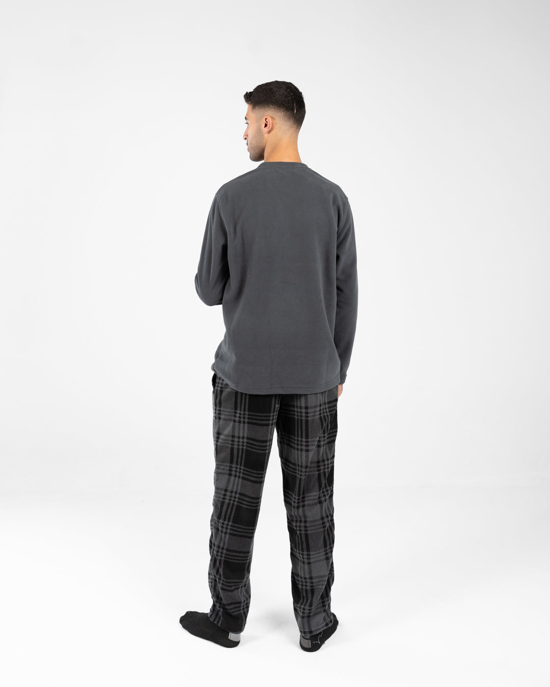 Men Pyjamas Plain Top and Plaid Pants