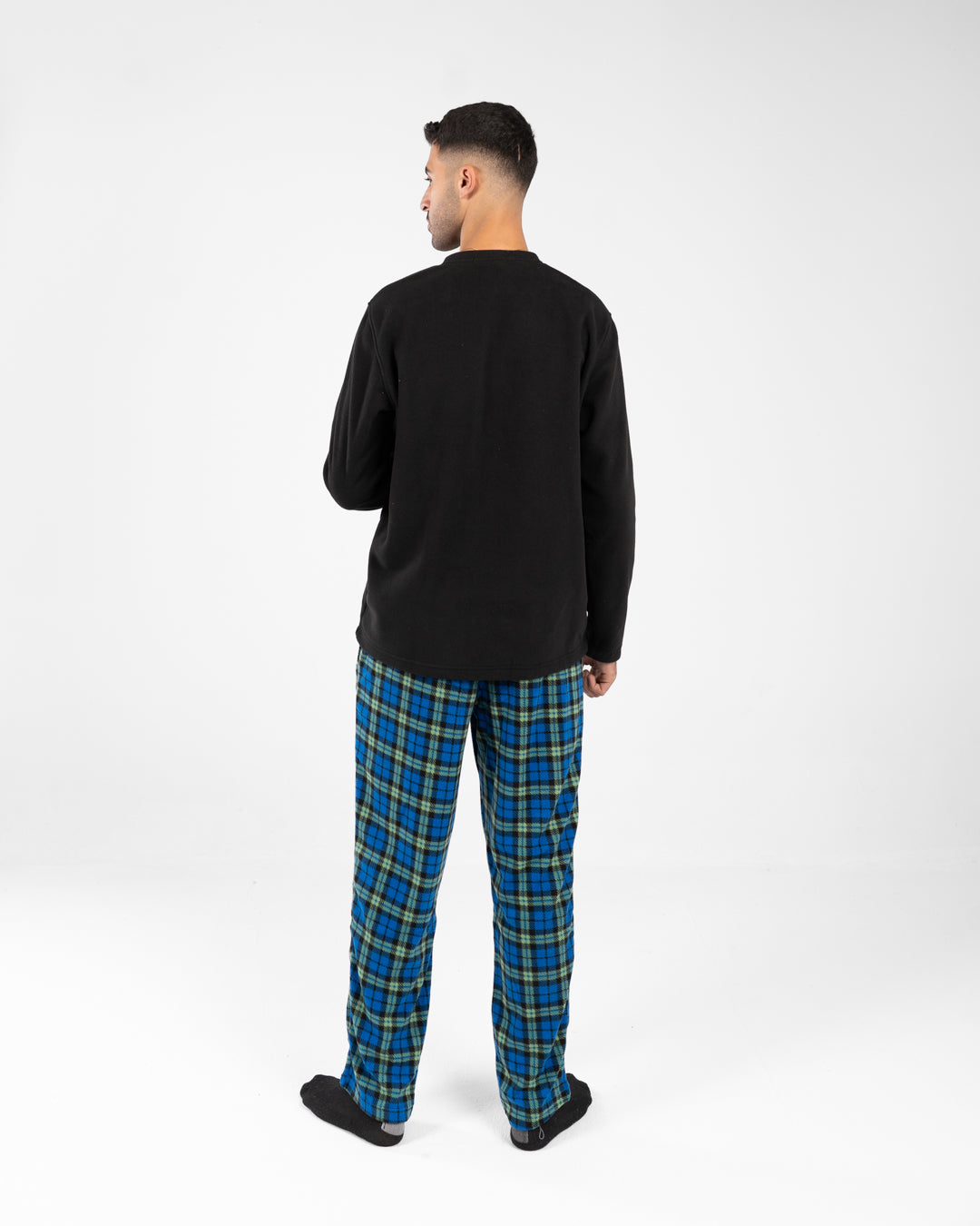 Men Pyjamas Plain Top and Plaid Pants