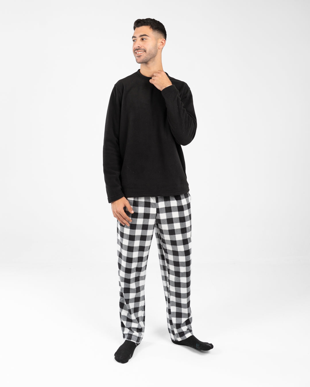 Men Pyjamas Plain Top and Plaid Pants