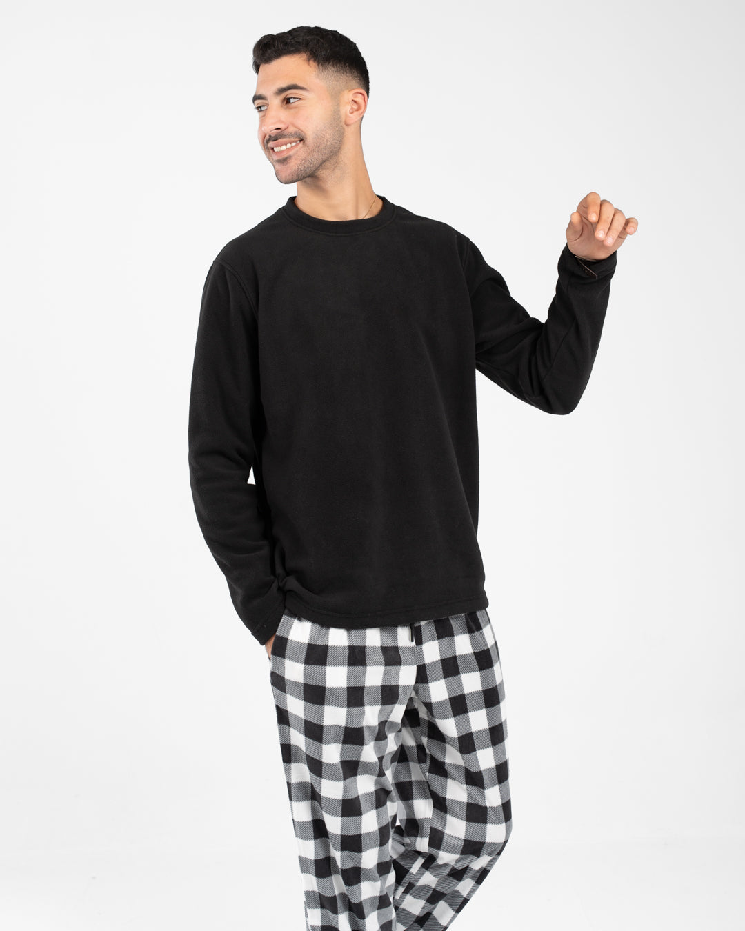Men Pyjamas Plain Top and Plaid Pants